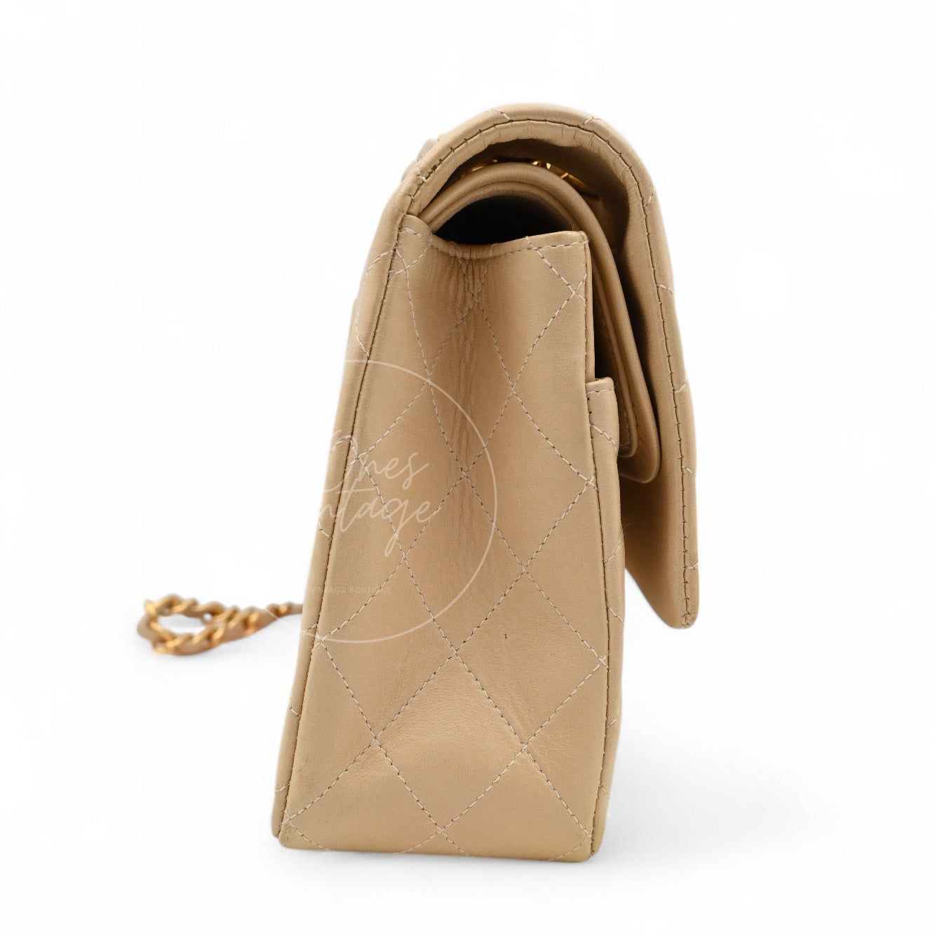 [Pre-owned] Chanel CF25 Medium Classic Flap Bag Beige GHW