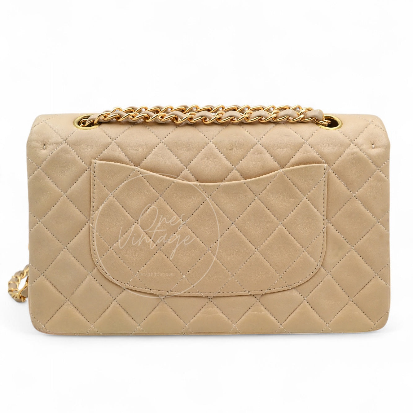 [Pre-owned] Chanel CF25 Medium Classic Flap Bag Beige GHW