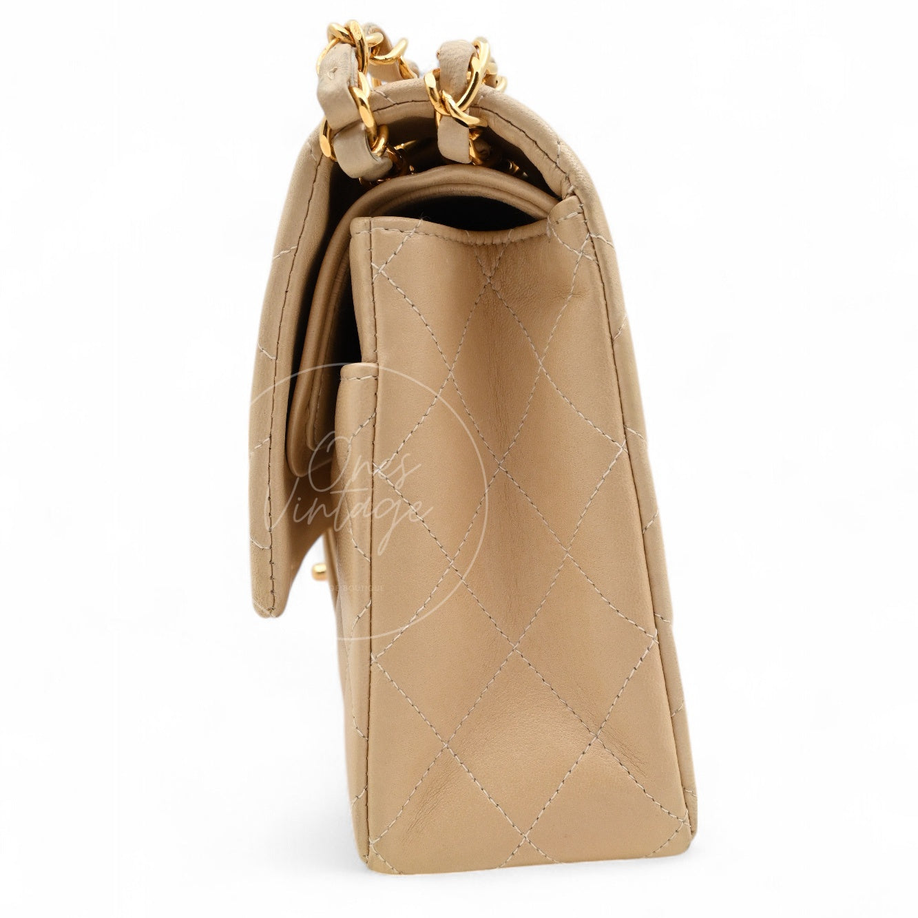 [Pre-owned] Chanel CF25 Medium Classic Flap Bag Beige GHW