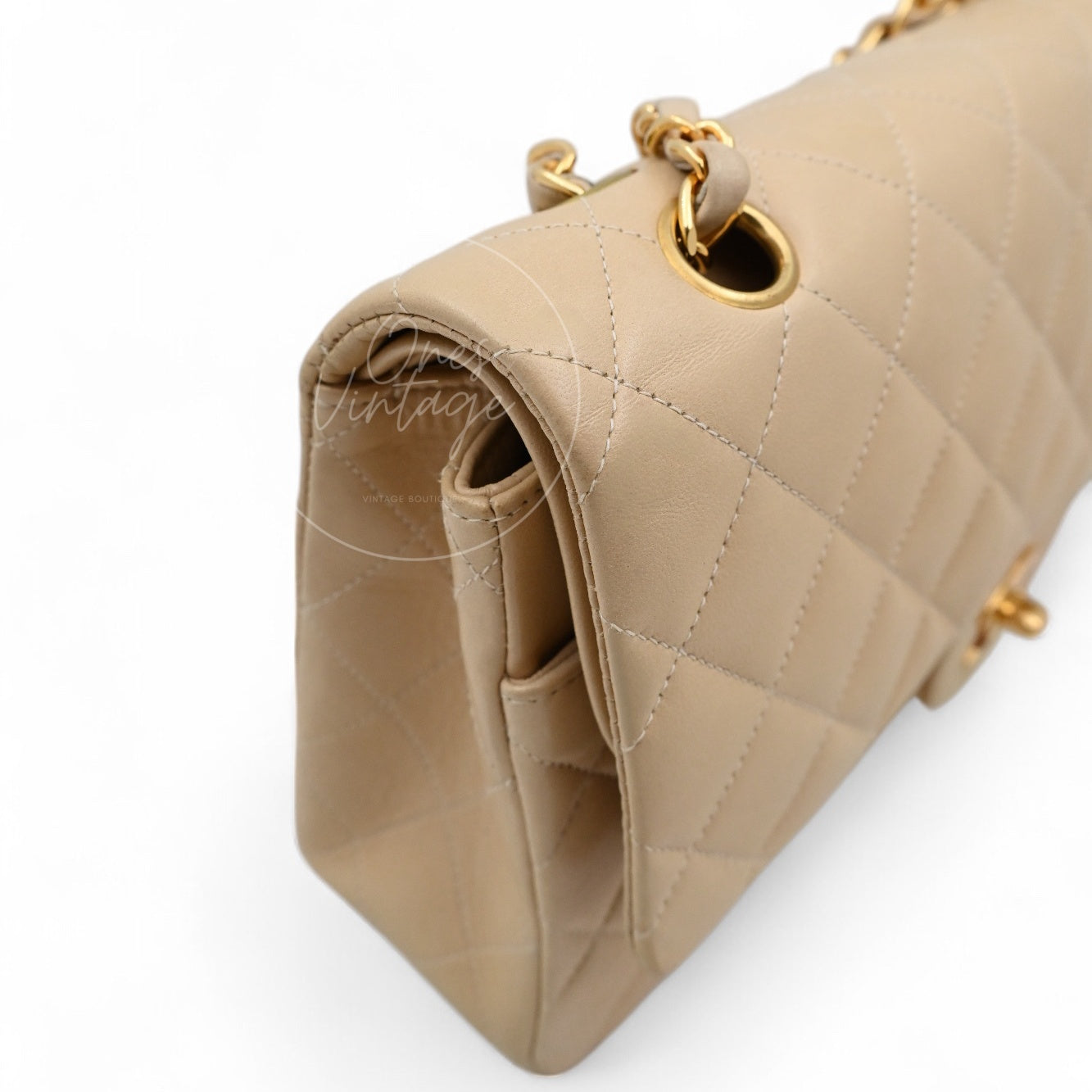 [Pre-owned] Chanel CF25 Medium Classic Flap Bag Beige GHW