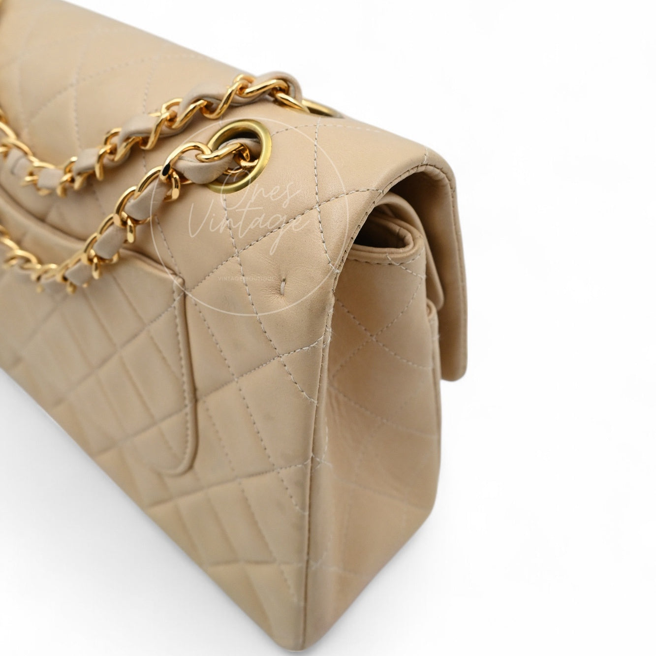[Pre-owned] Chanel CF25 Medium Classic Flap Bag Beige GHW