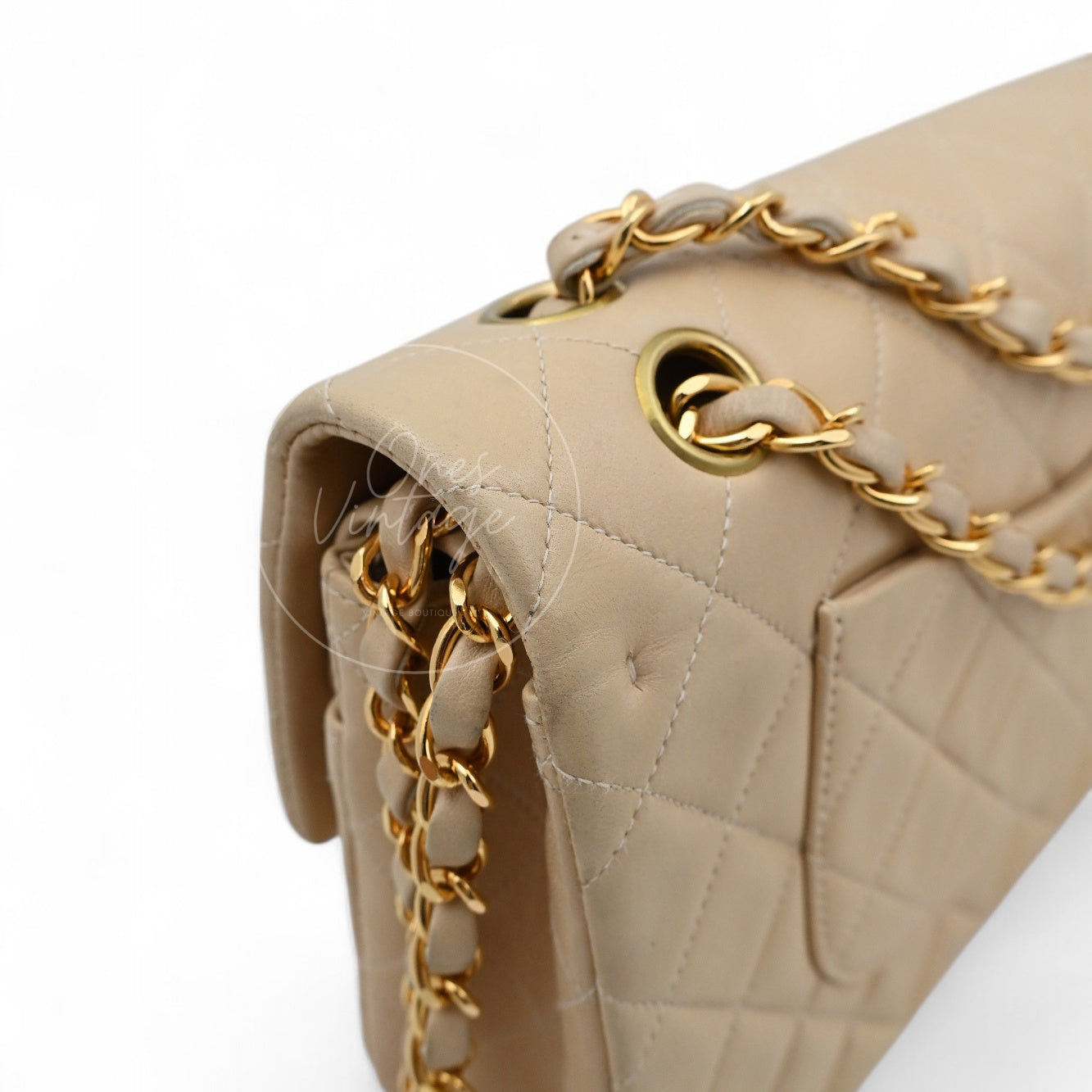 [Pre-owned] Chanel CF25 Medium Classic Flap Bag Beige GHW