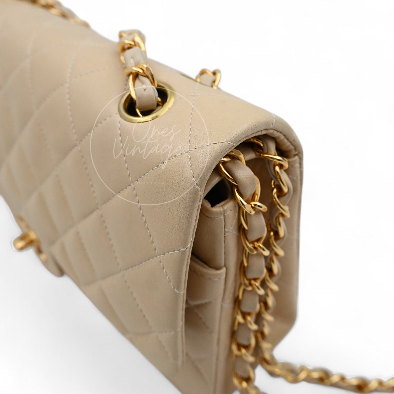 [Pre-owned] Chanel CF25 Medium Classic Flap Bag Beige GHW