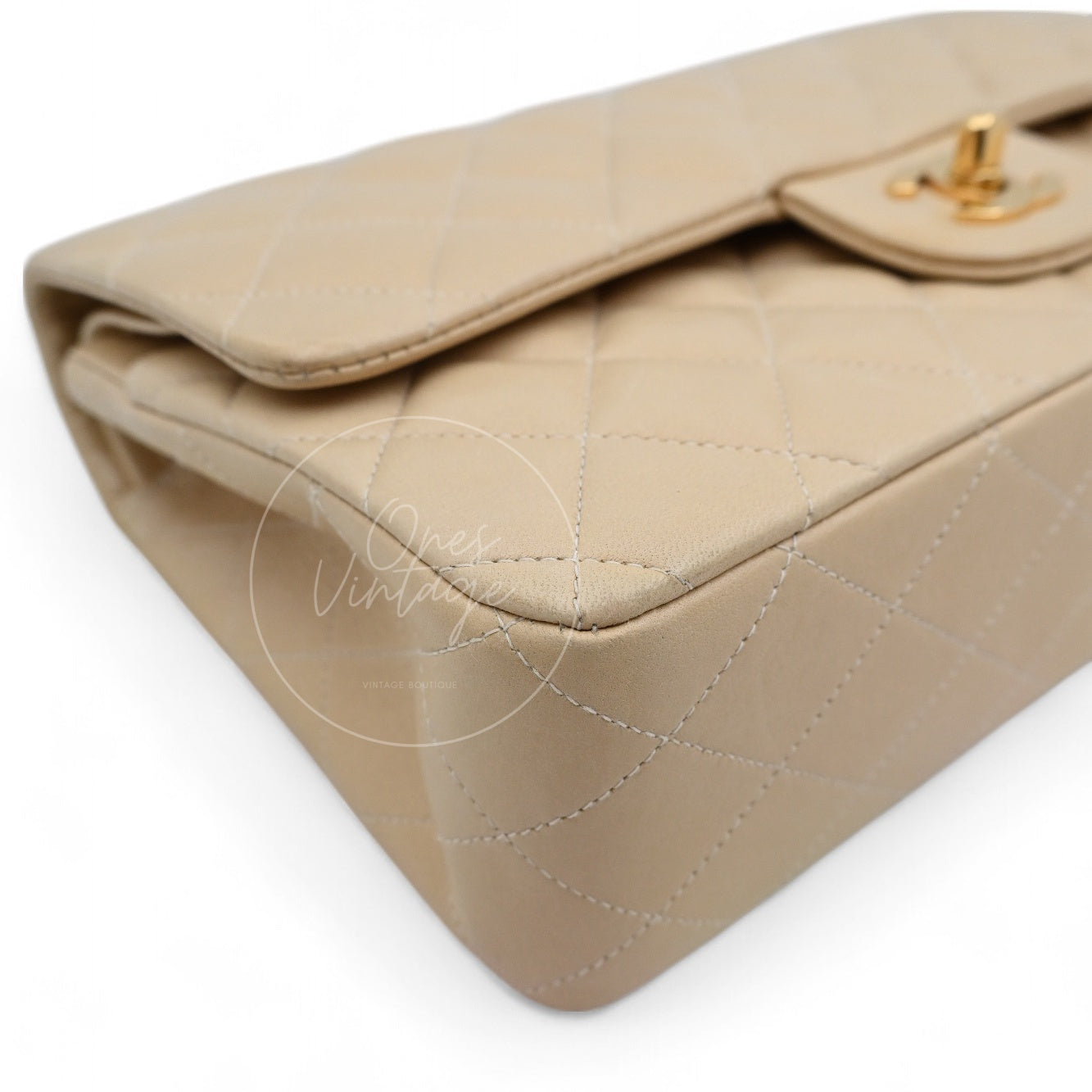 [Pre-owned] Chanel CF25 Medium Classic Flap Bag Beige GHW