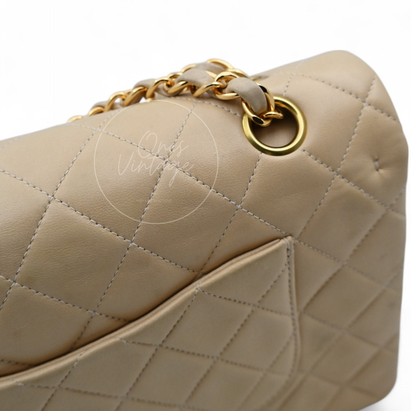 [Pre-owned] Chanel CF25 Medium Classic Flap Bag Beige GHW