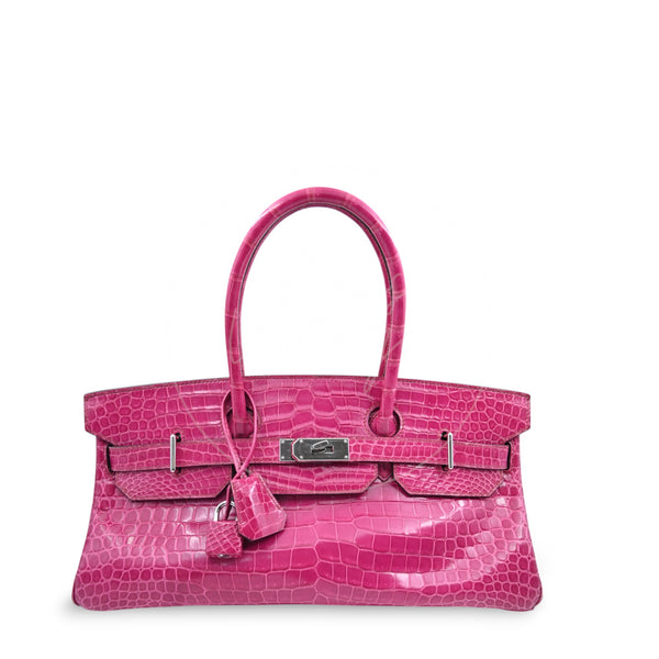 Hermes Birkin Shoulder Croco PHW Pink Square J