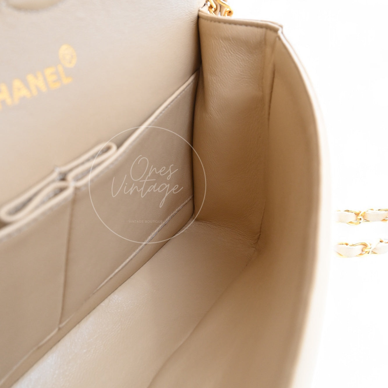 [Pre-owned] Chanel CF25 Medium Classic Flap Bag Beige GHW