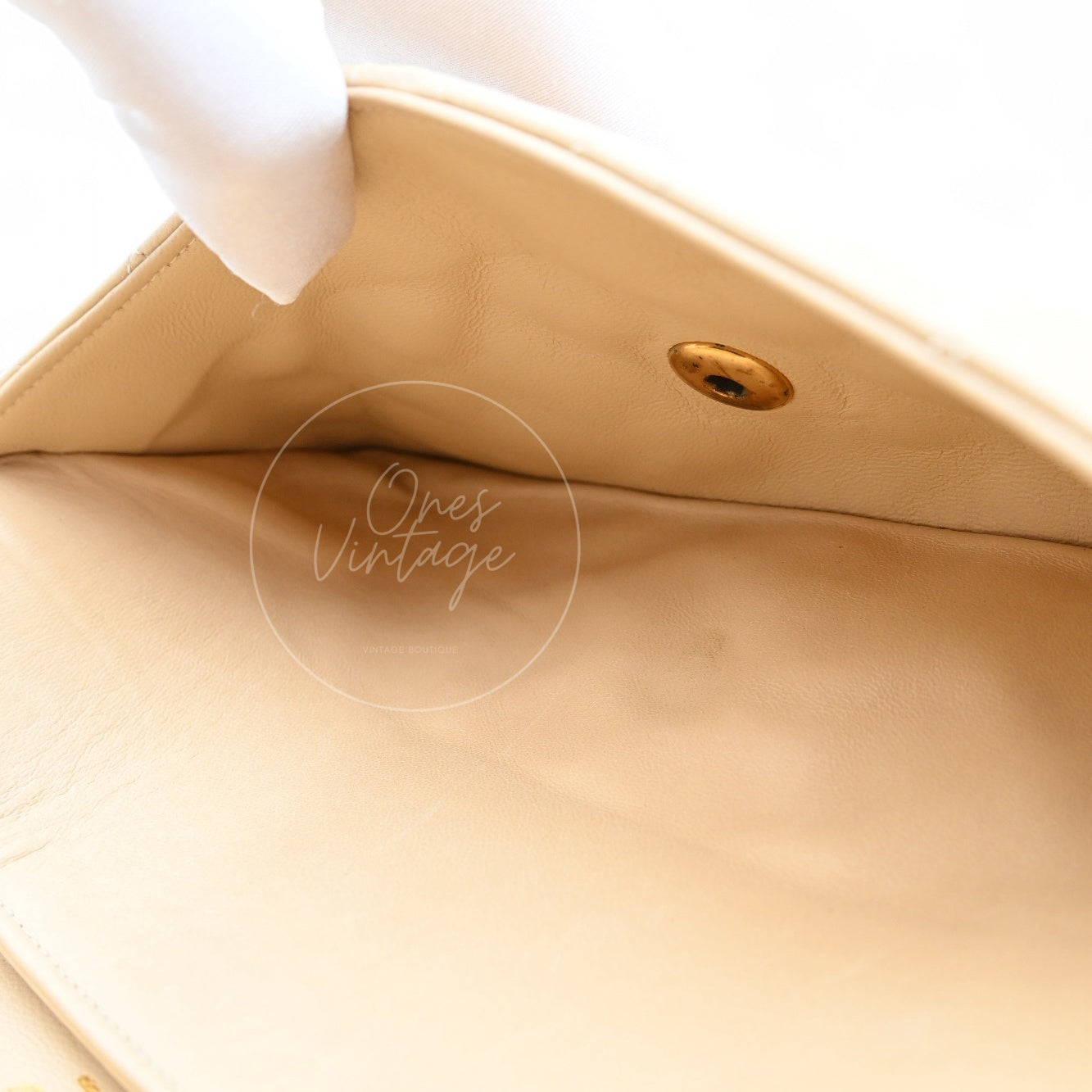 [Pre-owned] Chanel CF25 Medium Classic Flap Bag Beige GHW