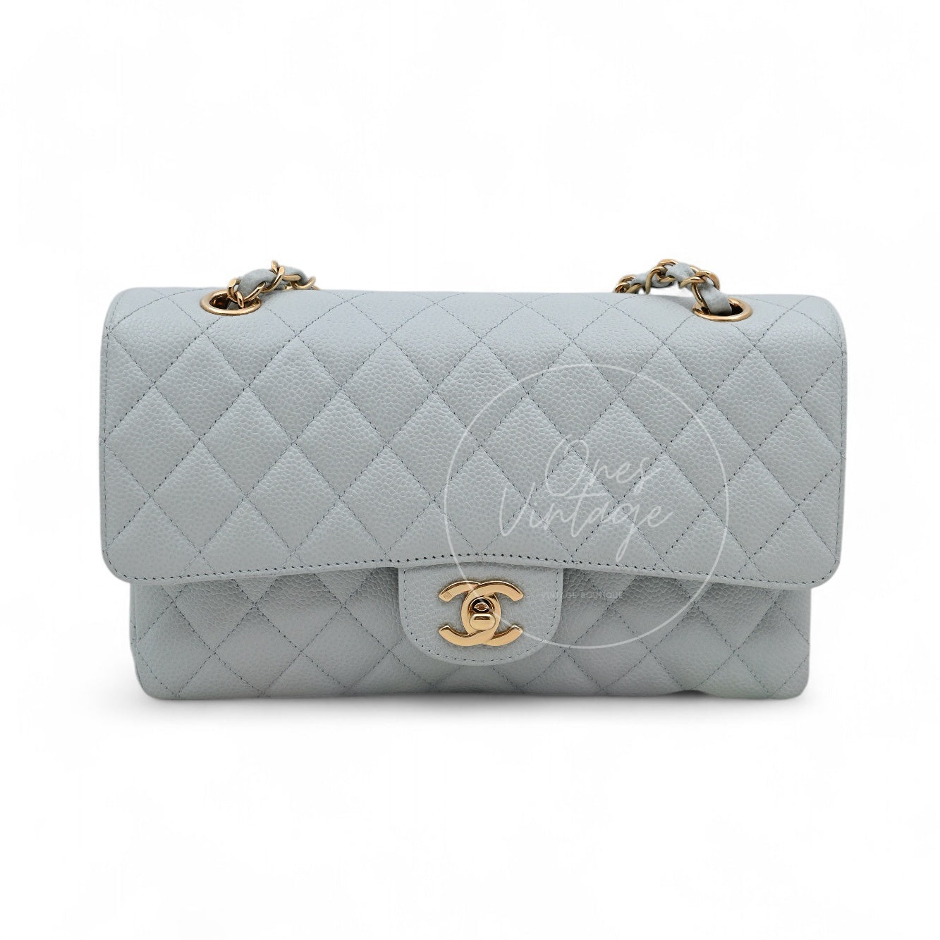 [Pre-owned] Chanel CF25 Medium Classic Flap Bag Caviar Baby Blue