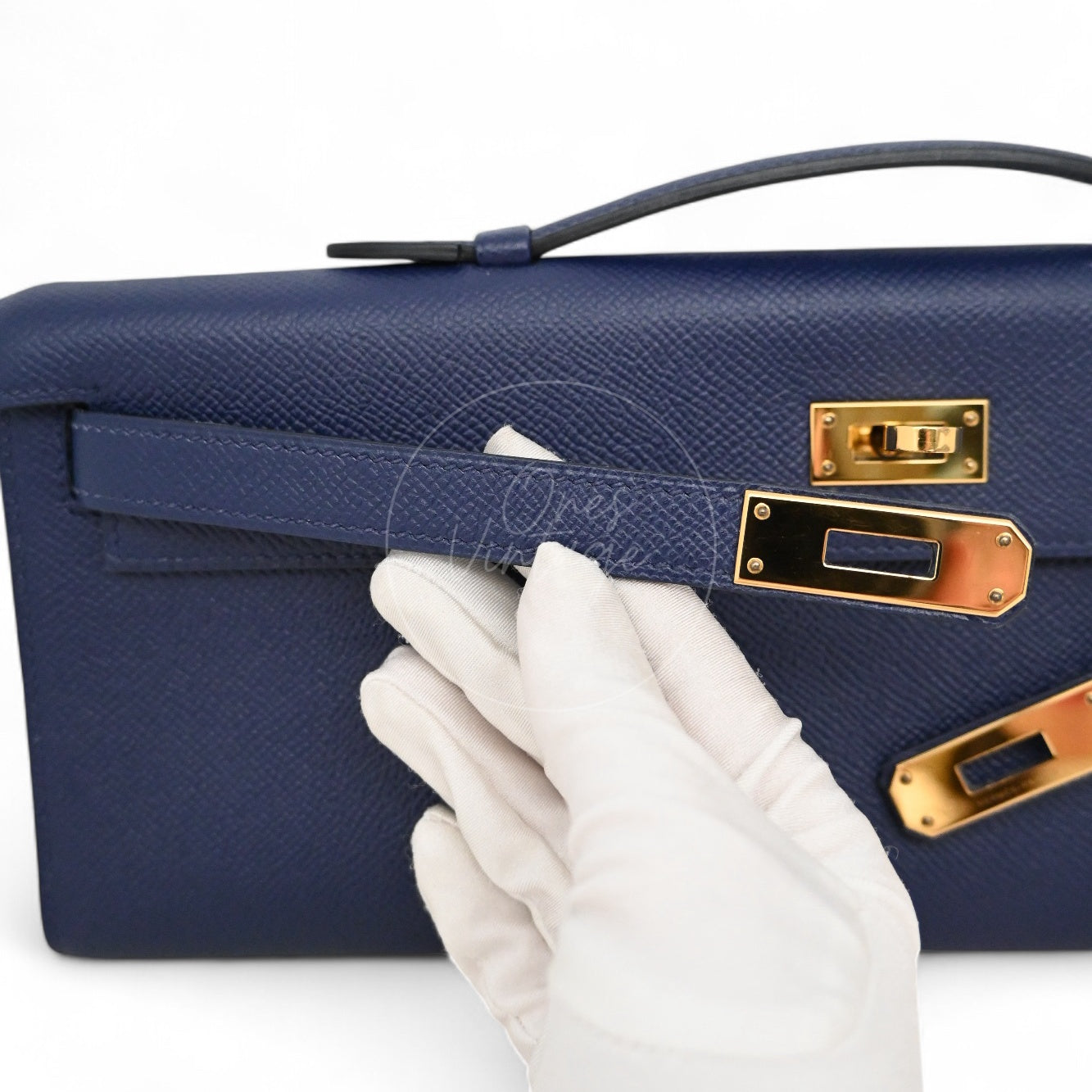 [Pre-owned] Hermes Kelly Cut Clutch Bleu Saphir Epsom GHW Stamp X
