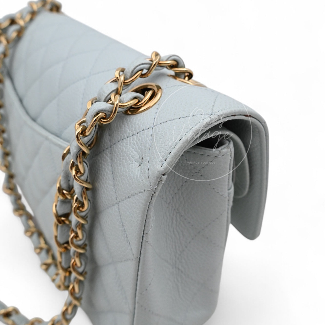 [Pre-owned] Chanel CF25 Medium Classic Flap Bag Caviar Baby Blue