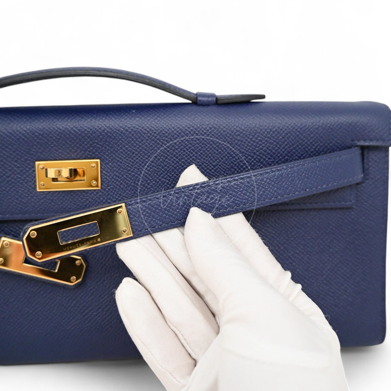 [Pre-owned] Hermes Kelly Cut Clutch Bleu Saphir Epsom GHW Stamp X