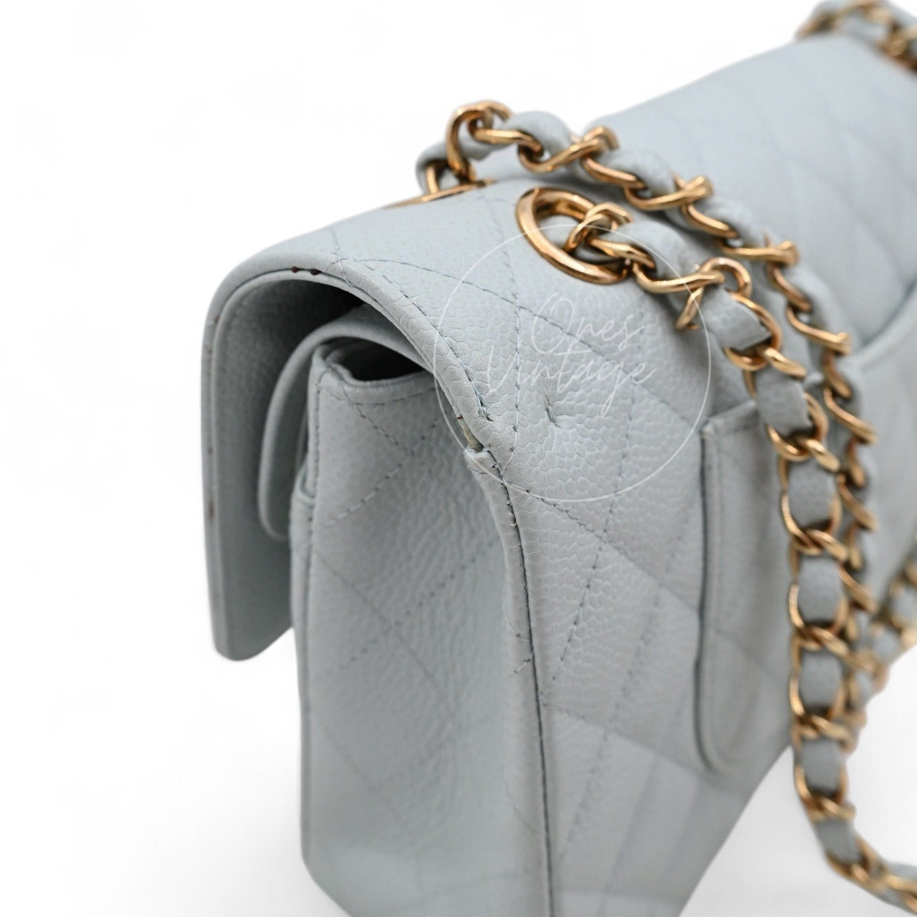 [Pre-owned] Chanel CF25 Medium Classic Flap Bag Caviar Baby Blue