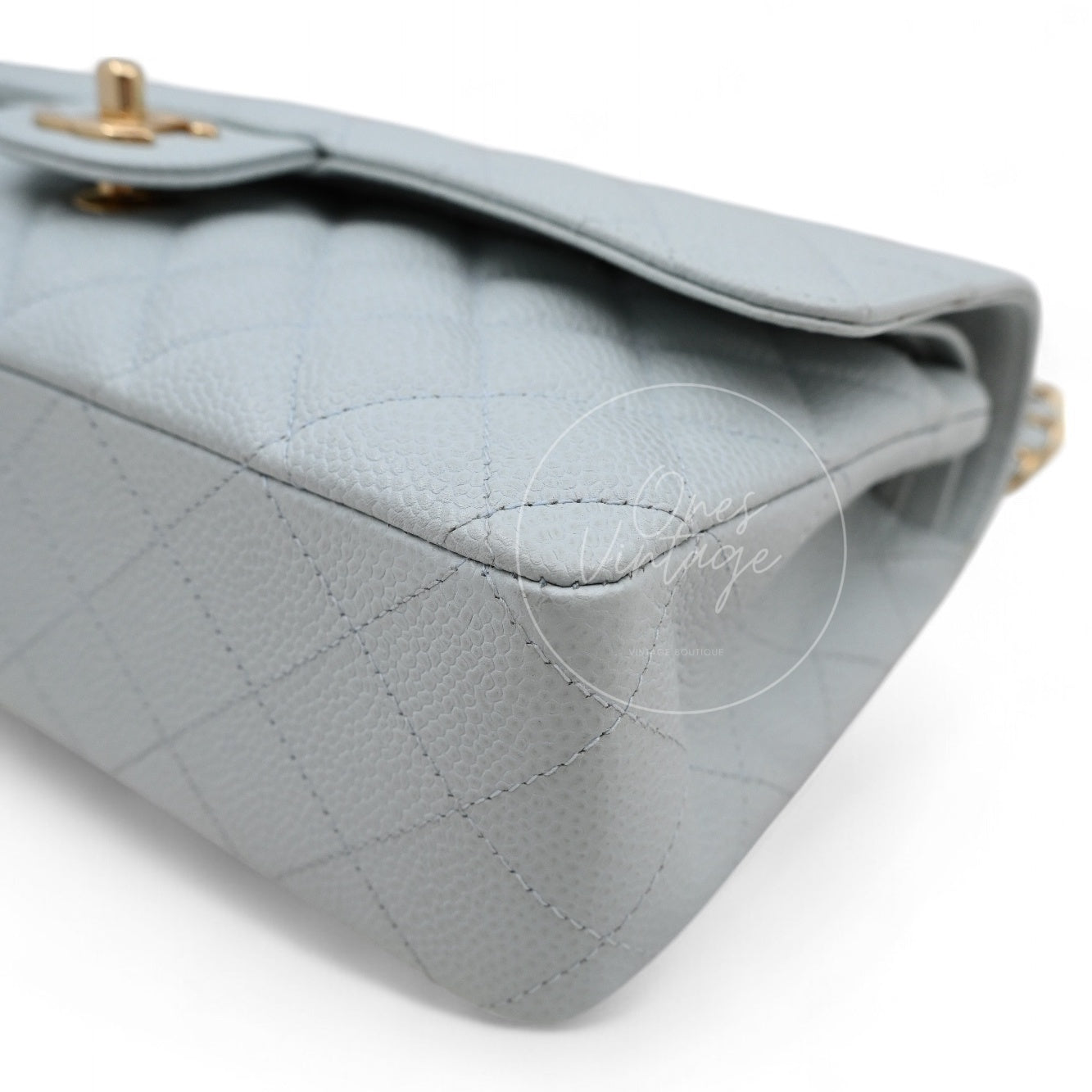 [Pre-owned] Chanel CF25 Medium Classic Flap Bag Caviar Baby Blue
