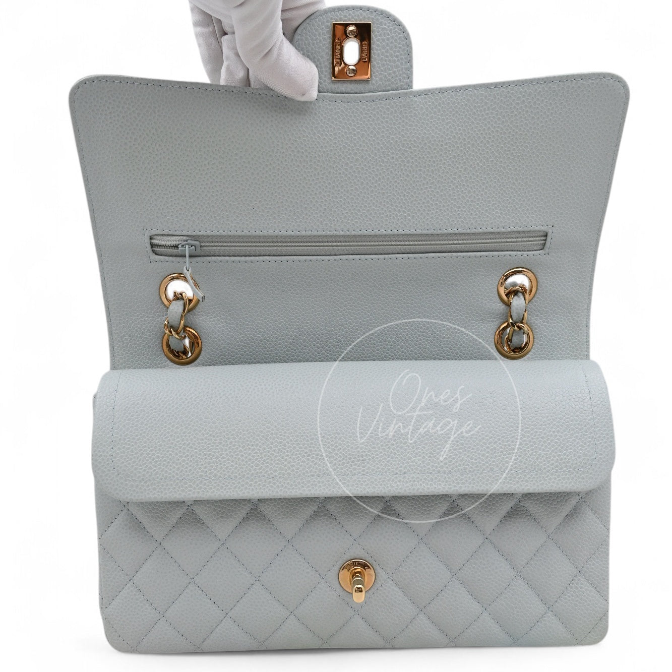 [Pre-owned] Chanel CF25 Medium Classic Flap Bag Caviar Baby Blue