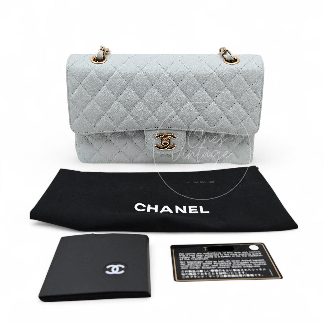 [Pre-owned] Chanel CF25 Medium Classic Flap Bag Caviar Baby Blue