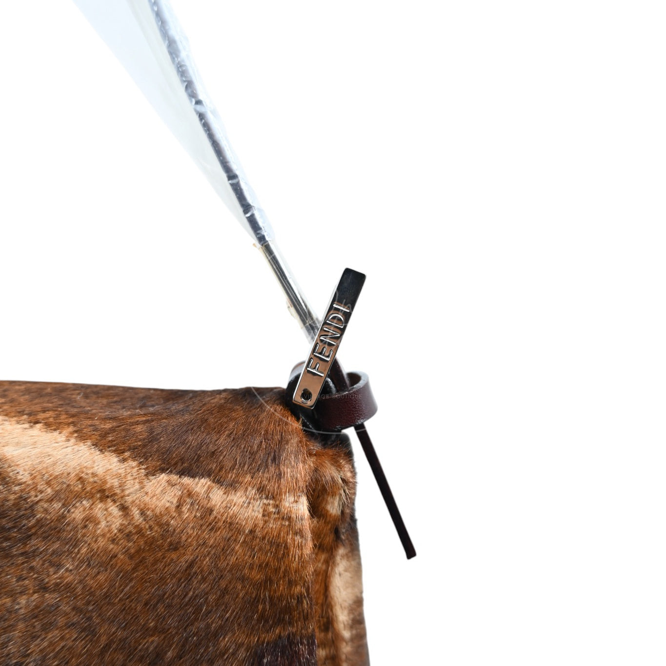 [Pre-owned] Fendi Brown Pony Hair Calf Skin Baguette Shoulder Bag