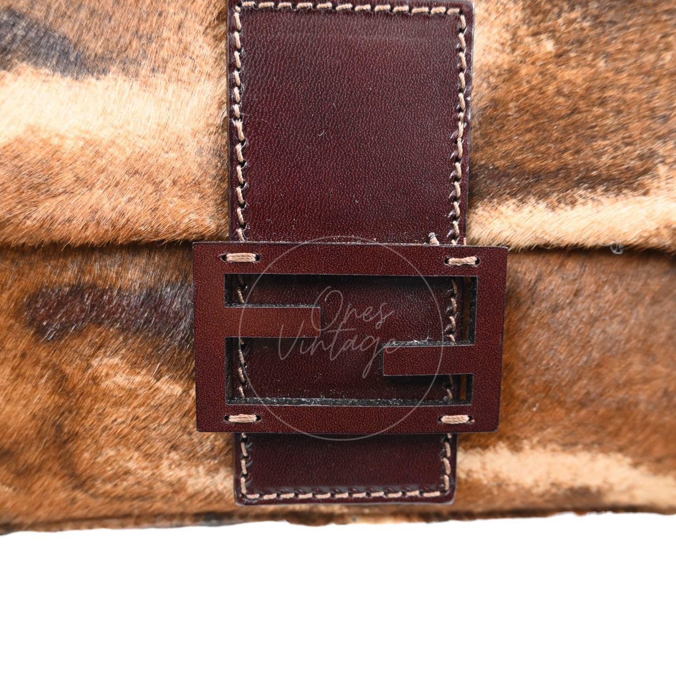 [Pre-owned] Fendi Brown Pony Hair Calf Skin Baguette Shoulder Bag