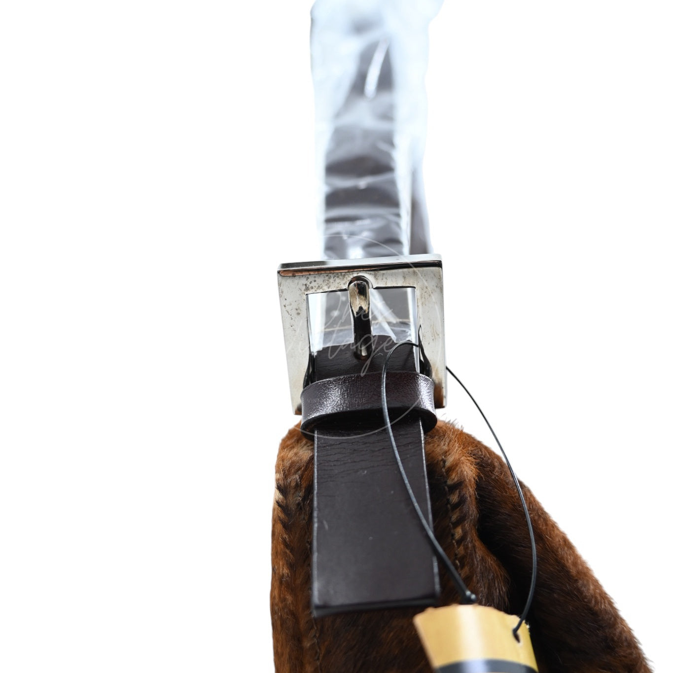 [Pre-owned] Fendi Brown Pony Hair Calf Skin Baguette Shoulder Bag