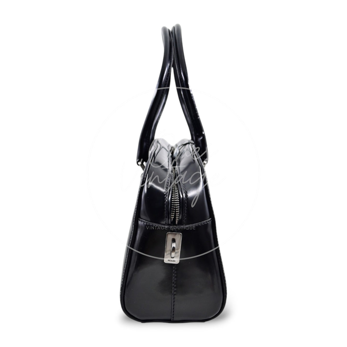 Prada Spazzolato Bauletto Bag Calfskin 36 Black SHW