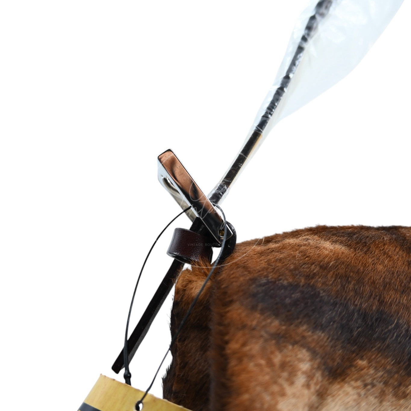 [Pre-owned] Fendi Brown Pony Hair Calf Skin Baguette Shoulder Bag