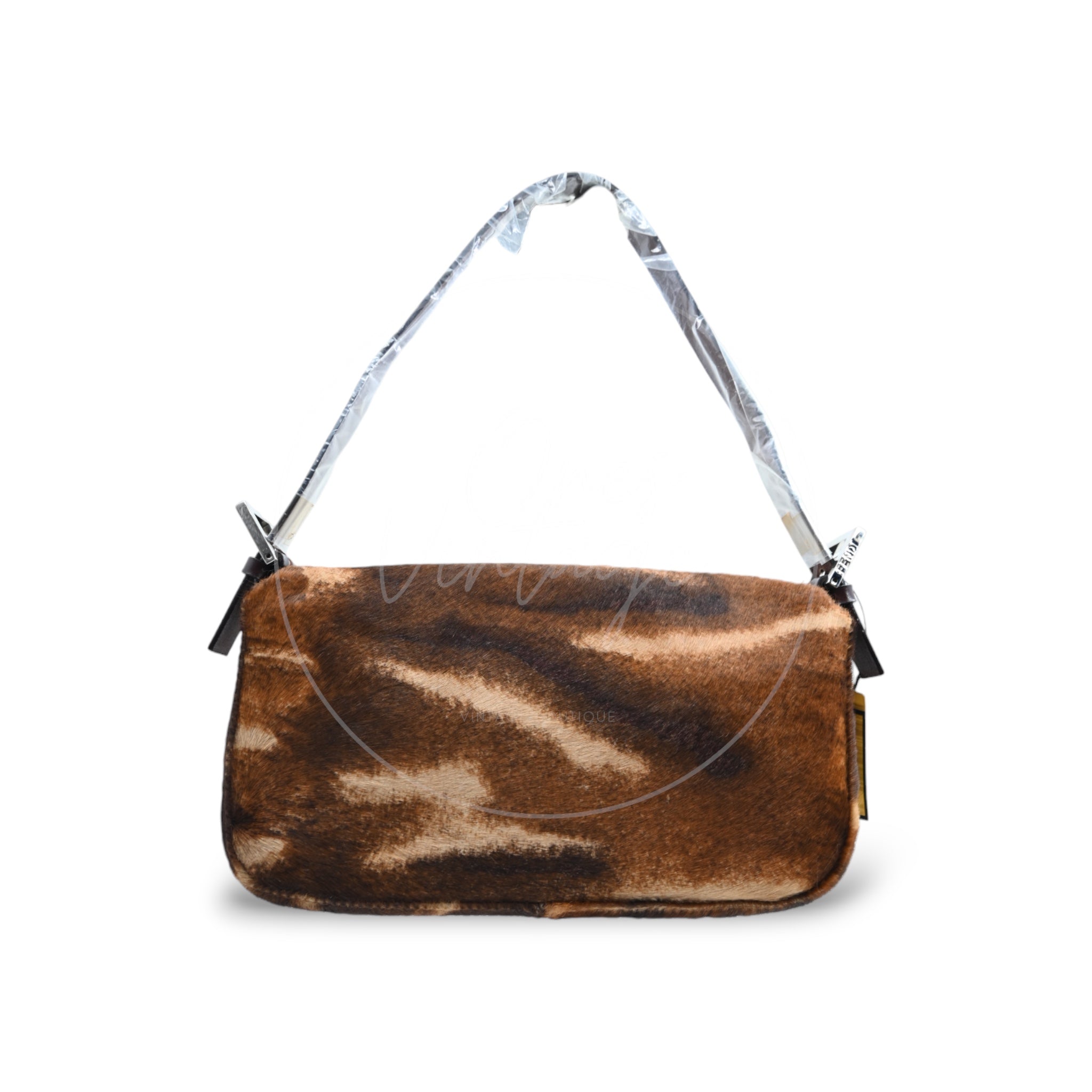 [Pre-owned] Fendi Brown Pony Hair Calf Skin Baguette Shoulder Bag