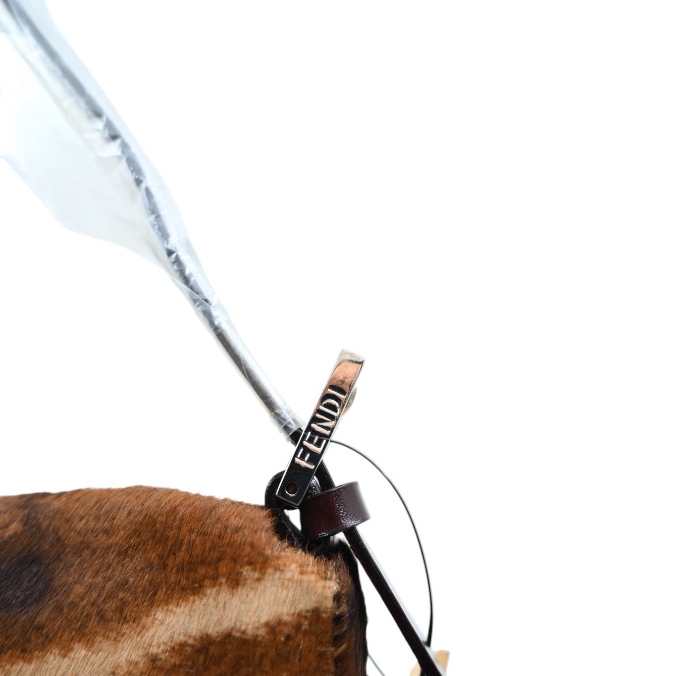 [Pre-owned] Fendi Brown Pony Hair Calf Skin Baguette Shoulder Bag