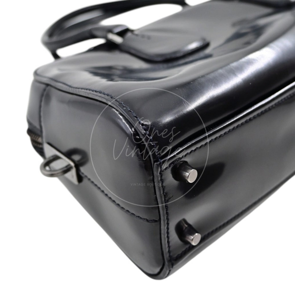 Prada Spazzolato Bauletto Bag Calfskin 36 Black SHW