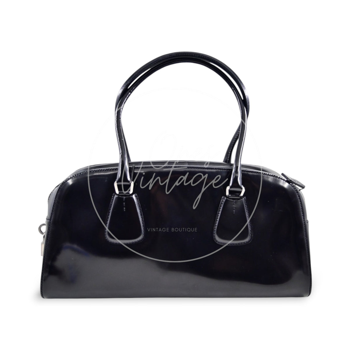 Prada Spazzolato Bauletto Bag Calfskin 36 Black SHW