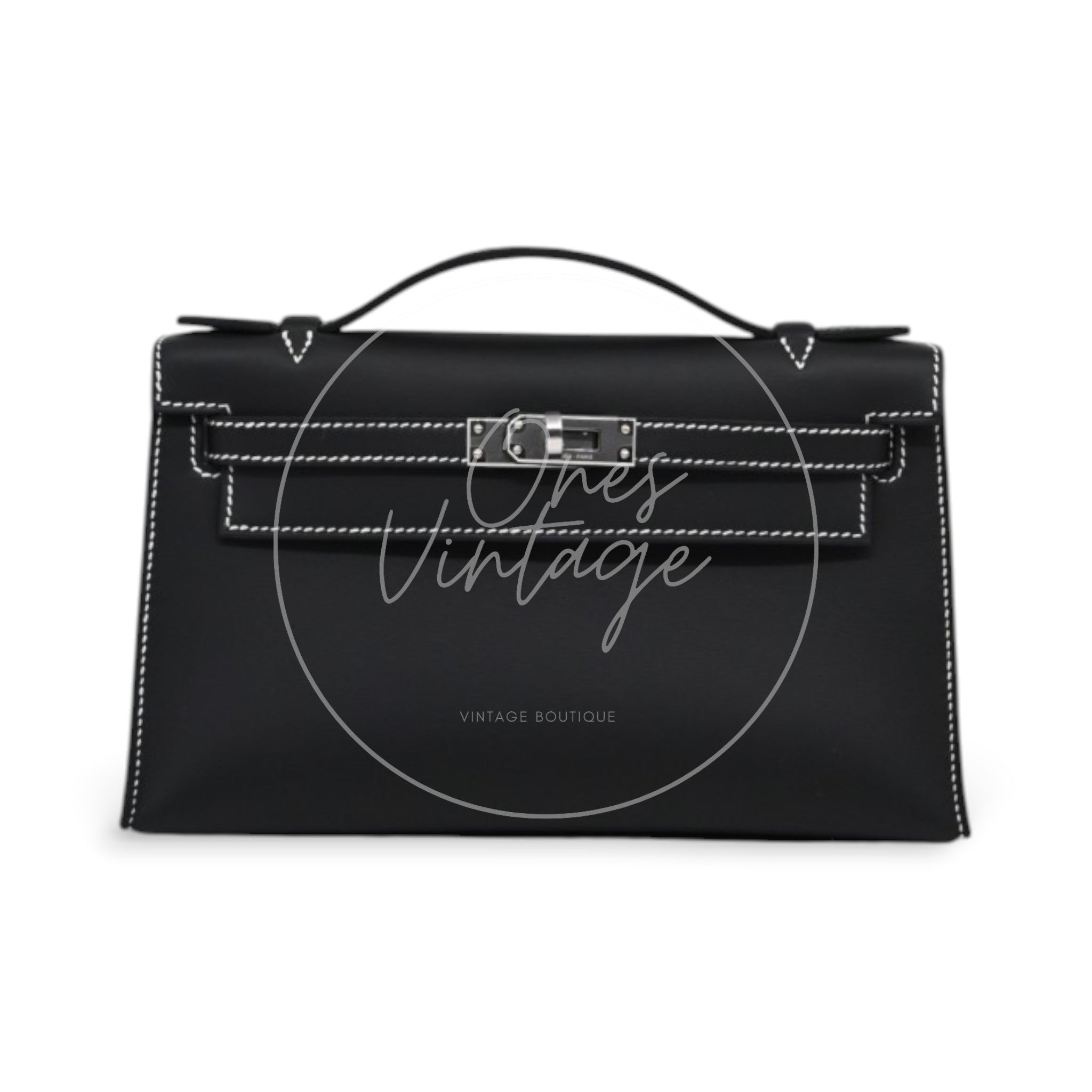 [Unused] Hermes Kelly 22 Pochette Black Silver Swift Stamp G