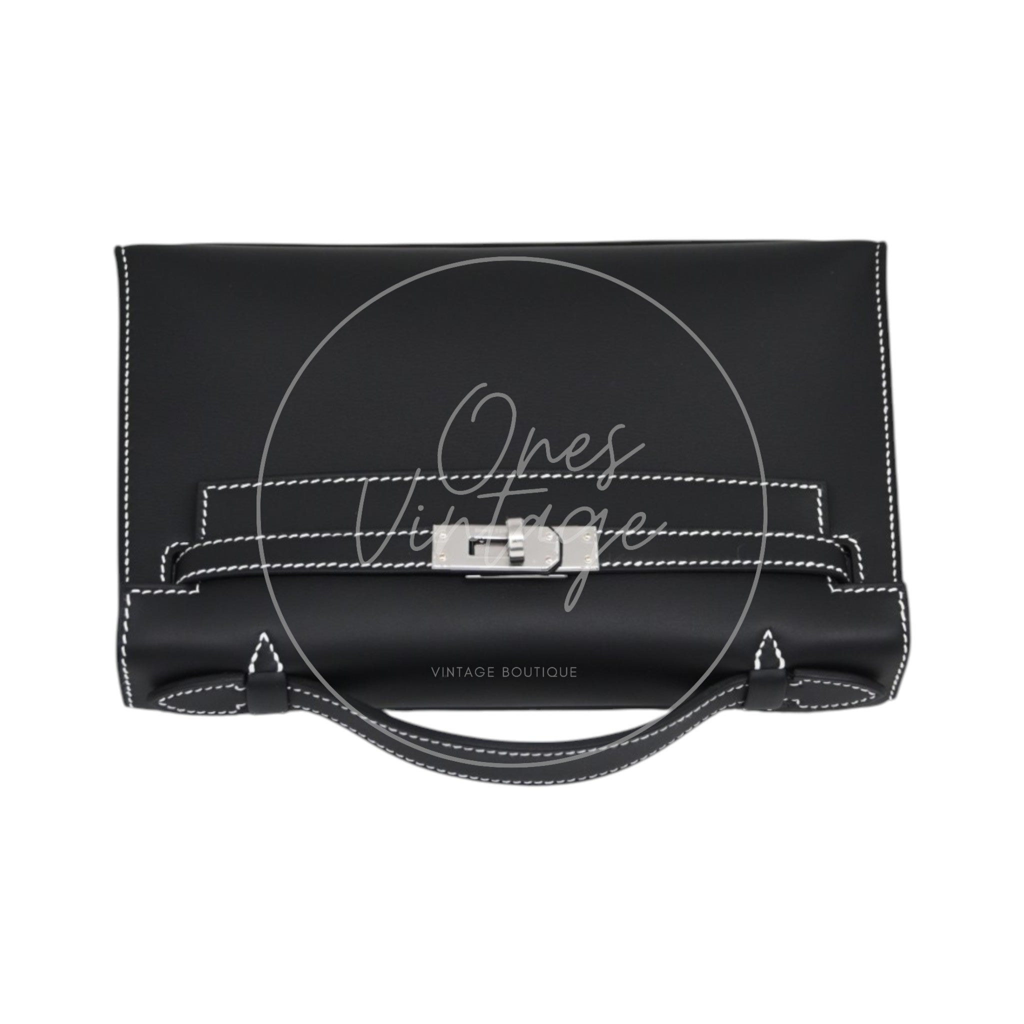 [Unused] Hermes Kelly 22 Pochette Black Silver Swift Stamp G