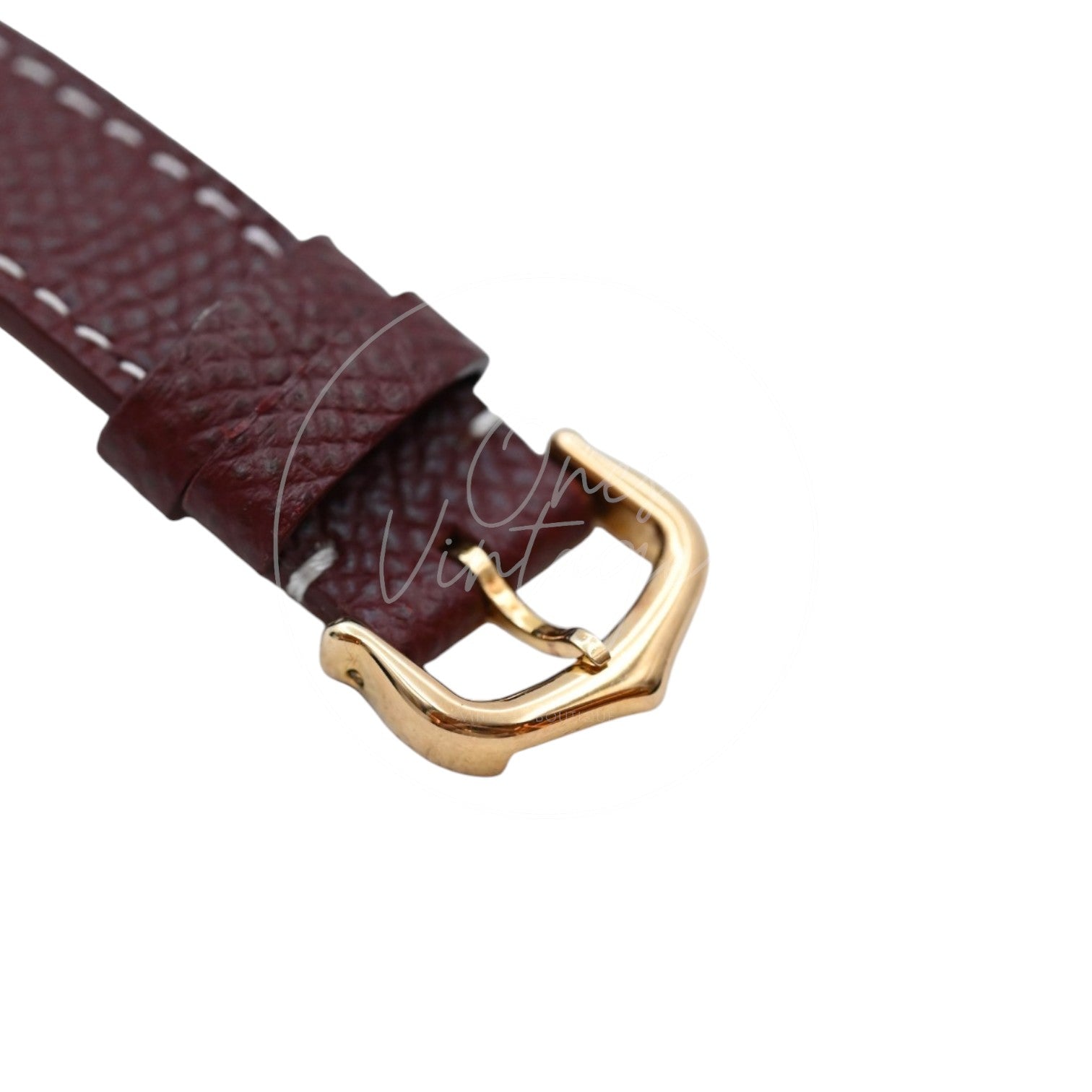 Cartier Must de Tank quartz watch with ivory Roman numeral dial and maroon leather strap, maroon textured leather strap and gold-tone Cartier buckle