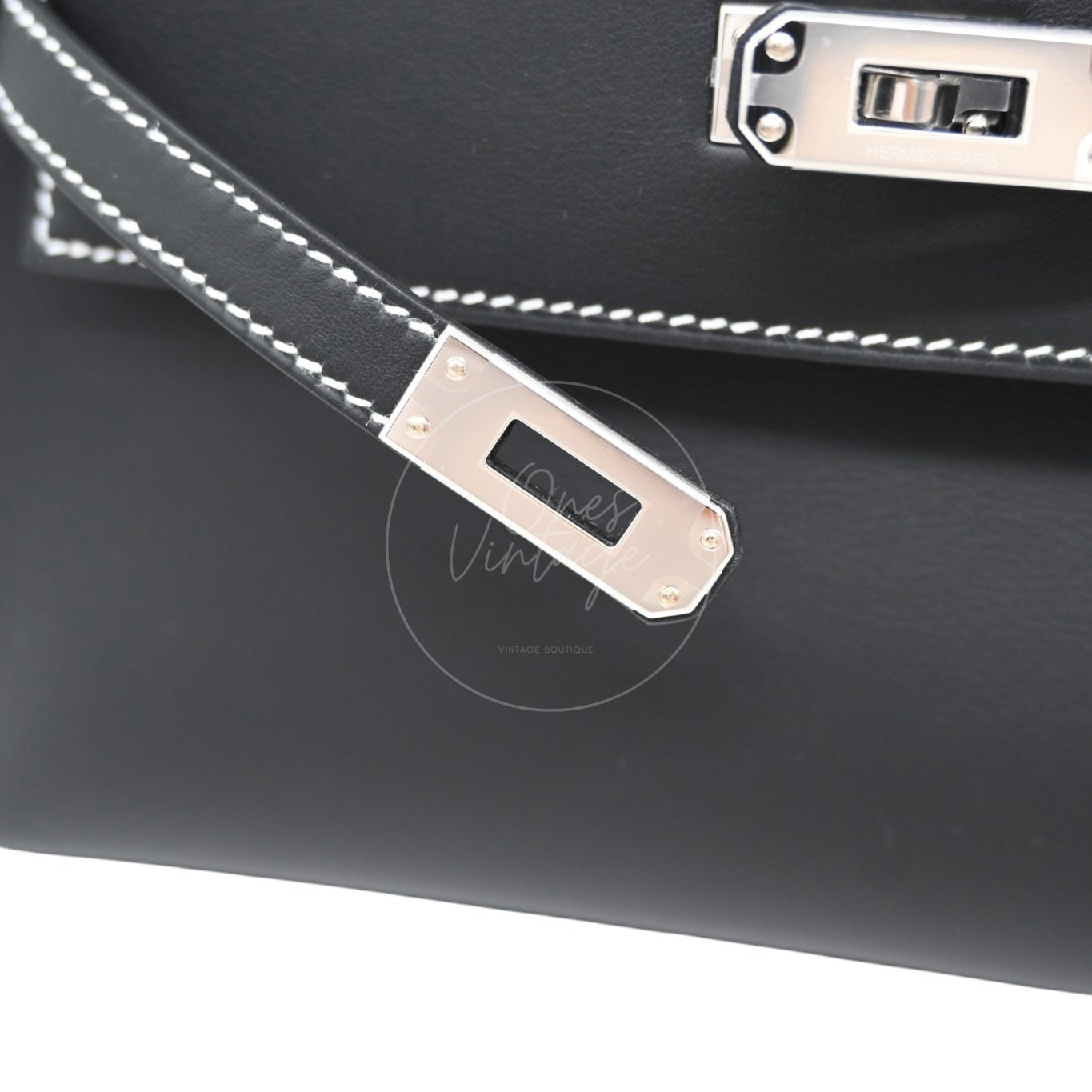 [Unused] Hermes Kelly 22 Pochette Black Silver Swift Stamp G