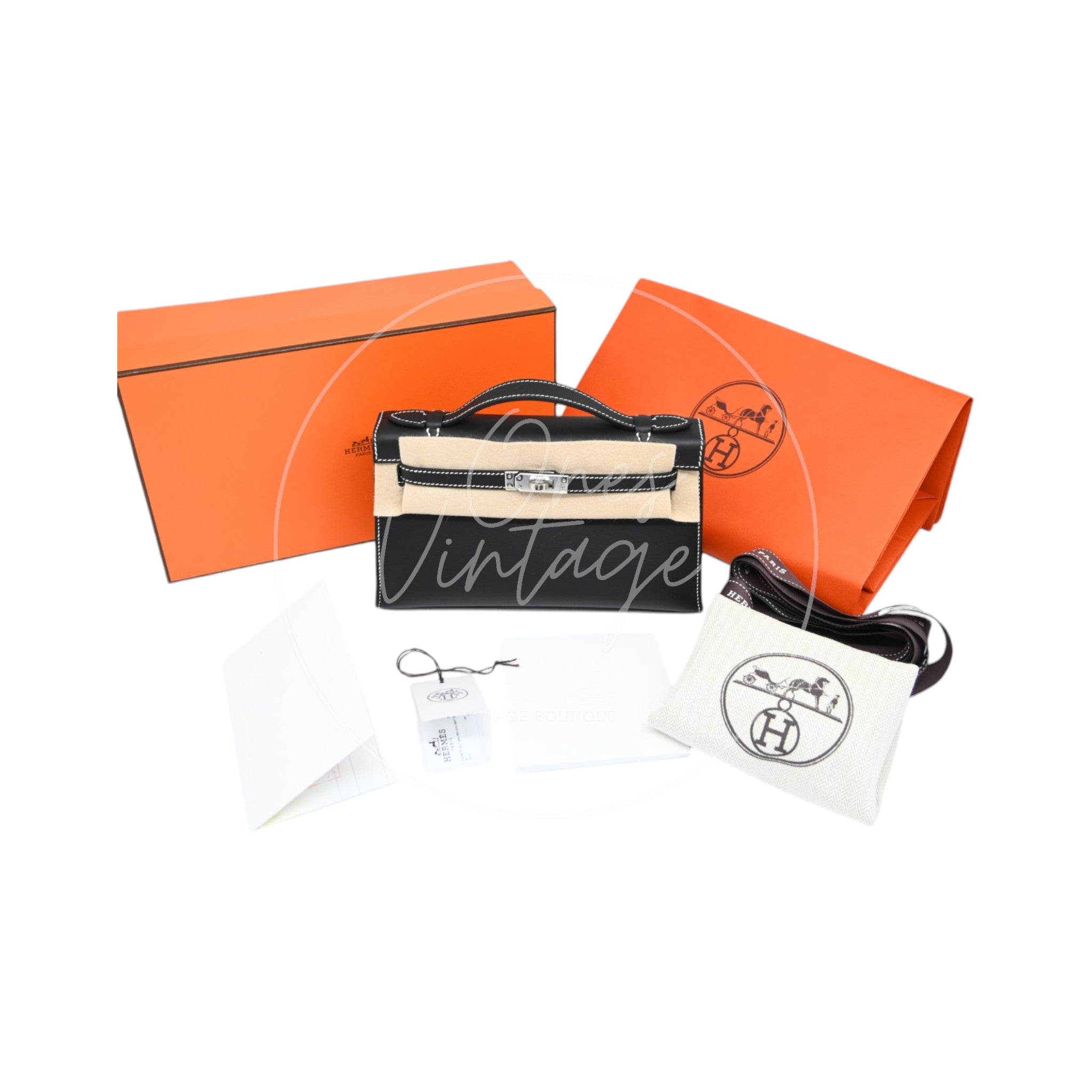 [Unused] Hermes Kelly 22 Pochette Black Silver Swift Stamp G