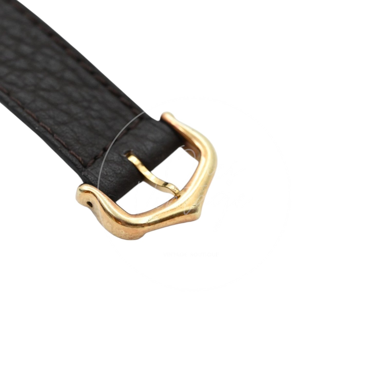 Cartier Must de Tank Trinity dial quartz watch with dark brown leather strap, dark brown leather strap and gold-tone Cartier buckle