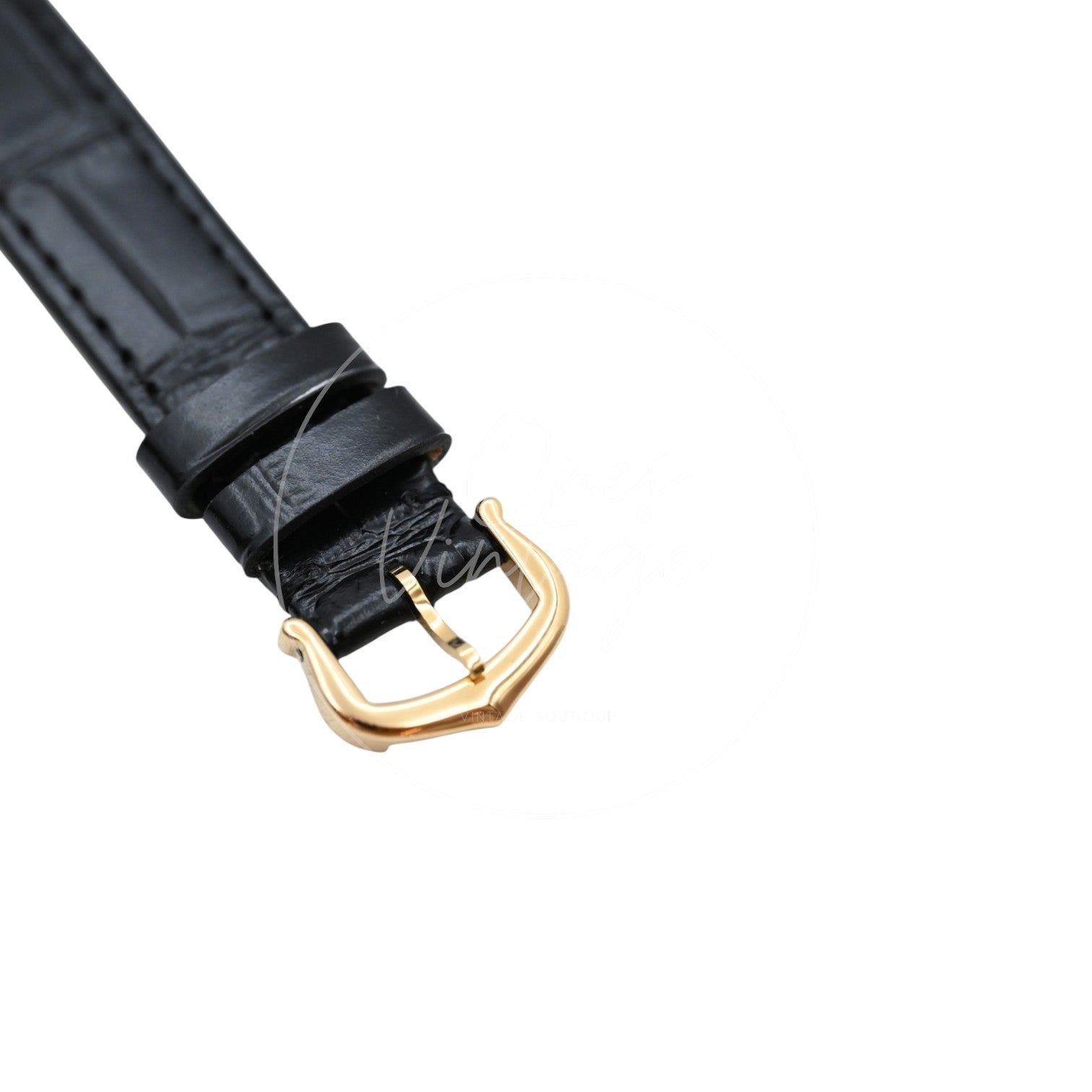 Cartier Must de Tank Trinity dial quartz watch with black leather strap, black leather strap and gold-tone Cartier buckle