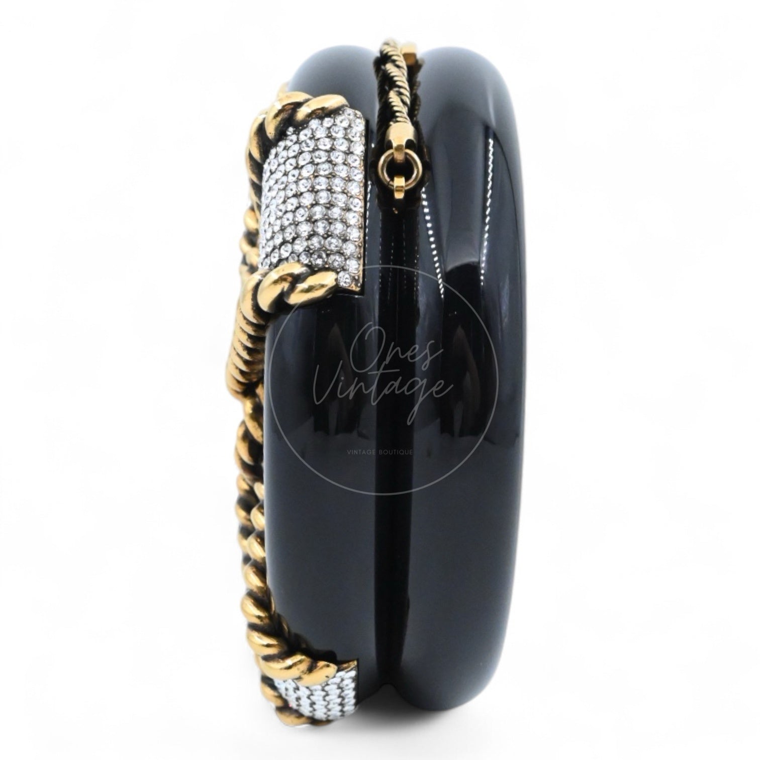 [Pre-owned] Chanel Rescue Wheel Black Resin GHW Series 25 Minaudiere Evening Bag