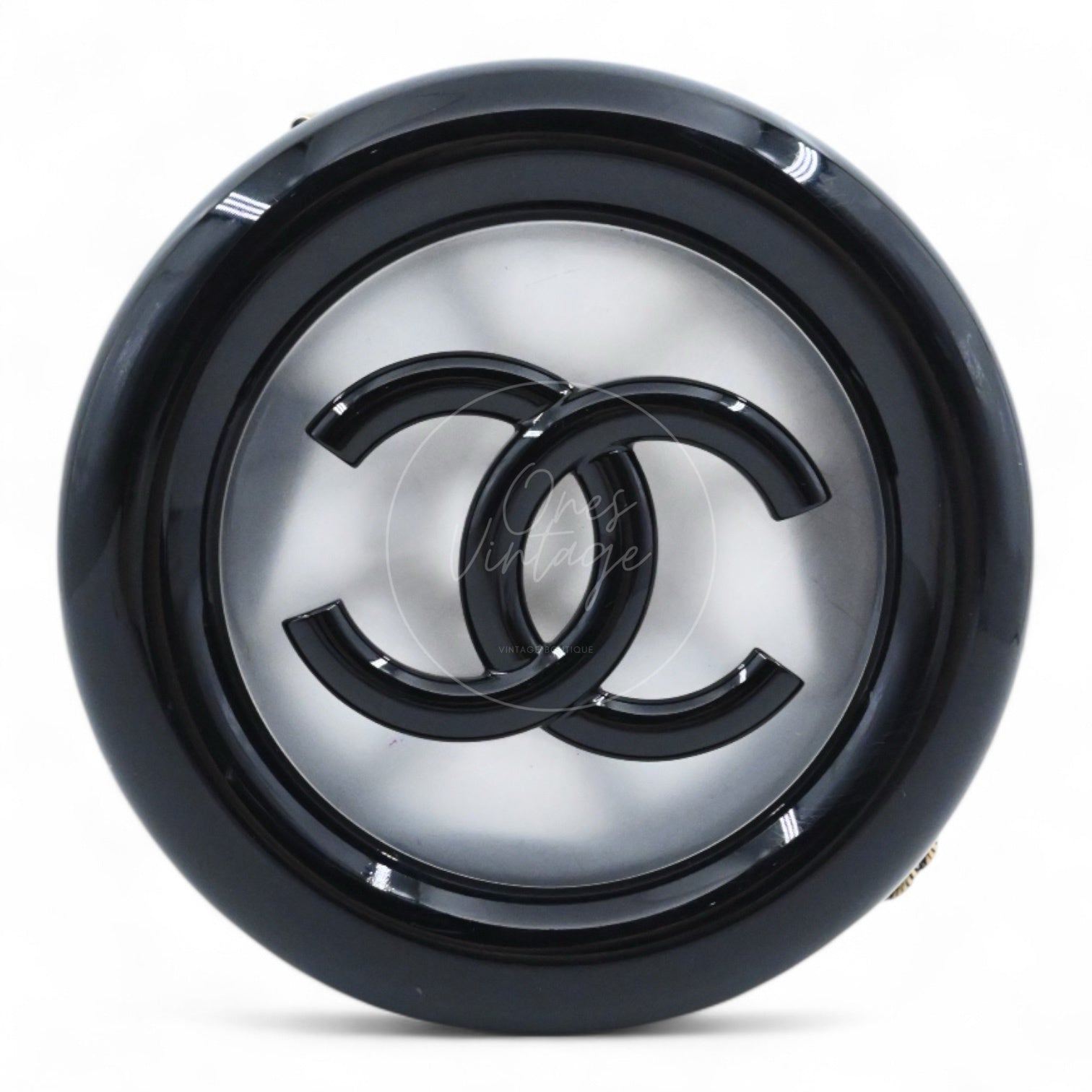 [Pre-owned] Chanel Rescue Wheel Black Resin GHW Series 25 Minaudiere Evening Bag