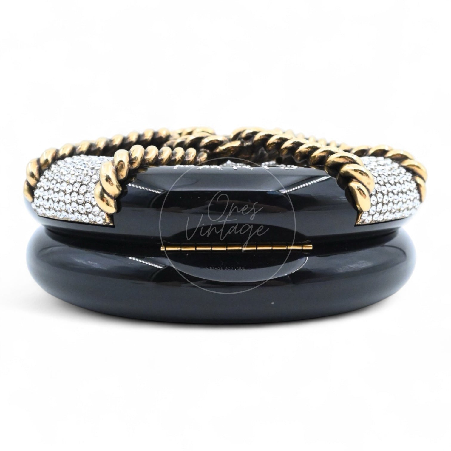 [Pre-owned] Chanel Rescue Wheel Black Resin GHW Series 25 Minaudiere Evening Bag