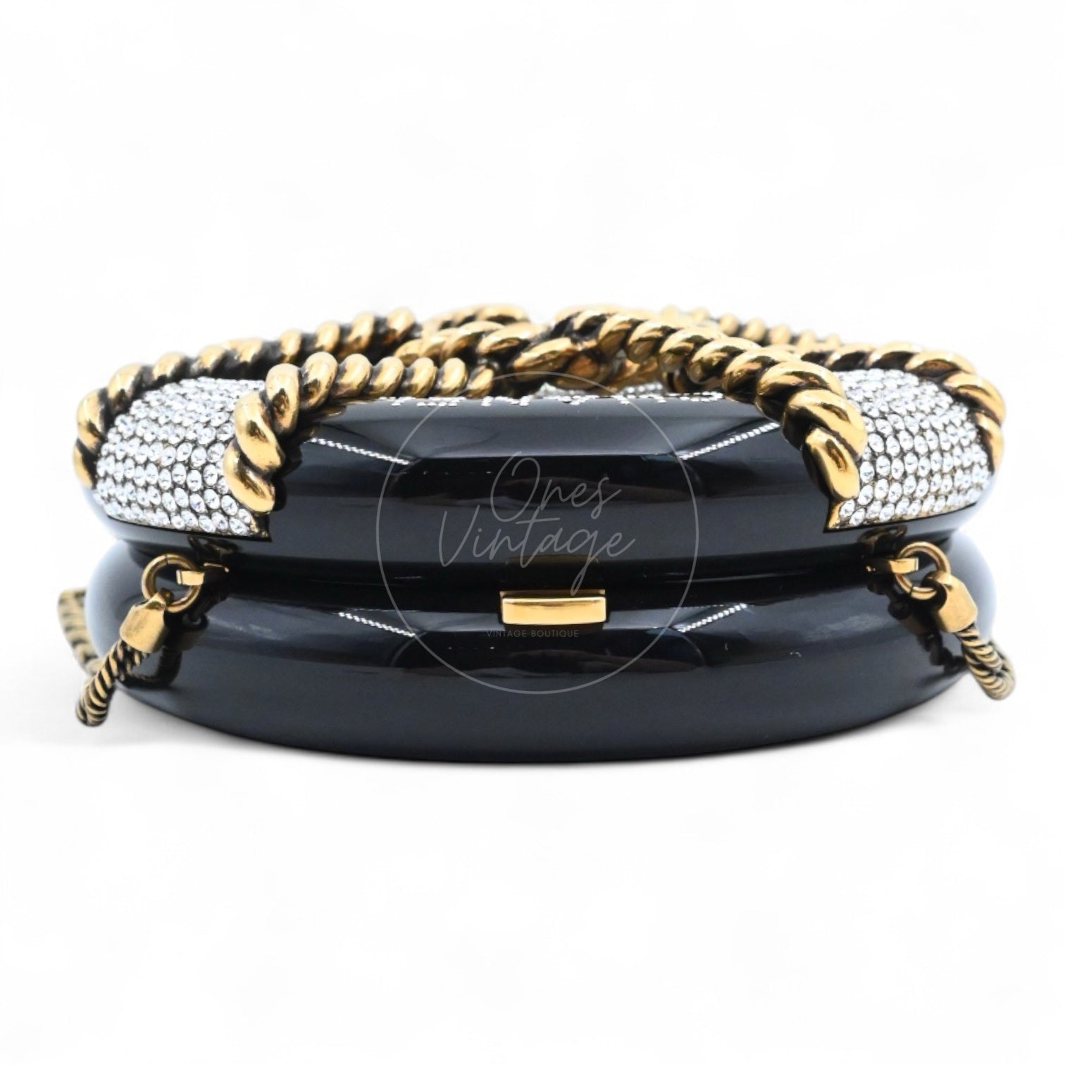 [Pre-owned] Chanel Rescue Wheel Black Resin GHW Series 25 Minaudiere Evening Bag