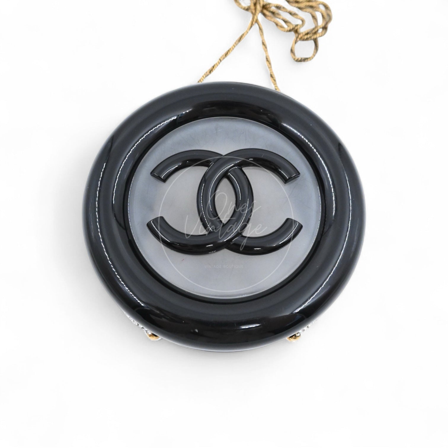 [Pre-owned] Chanel Rescue Wheel Black Resin GHW Series 25 Minaudiere Evening Bag