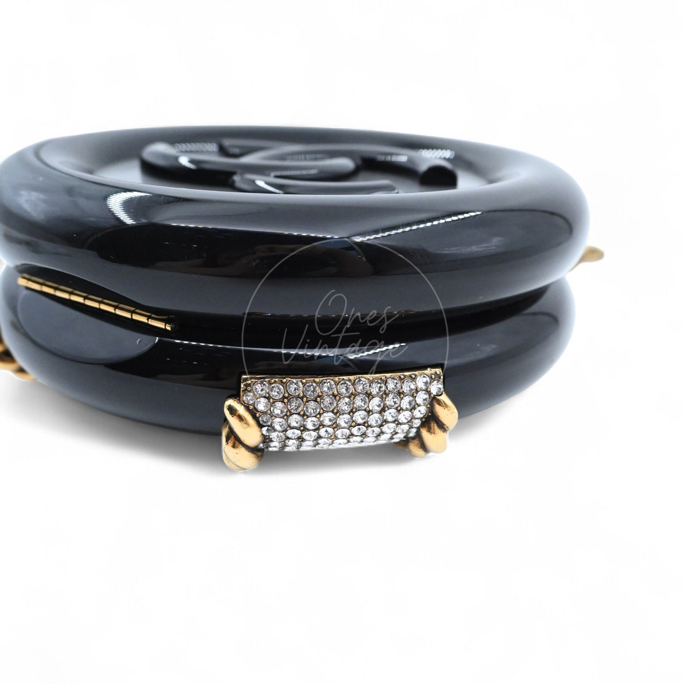 [Pre-owned] Chanel Rescue Wheel Black Resin GHW Series 25 Minaudiere Evening Bag