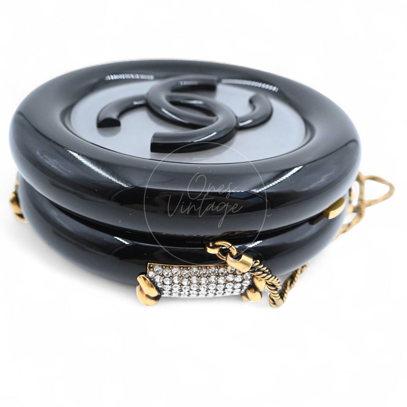 [Pre-owned] Chanel Rescue Wheel Black Resin GHW Series 25 Minaudiere Evening Bag