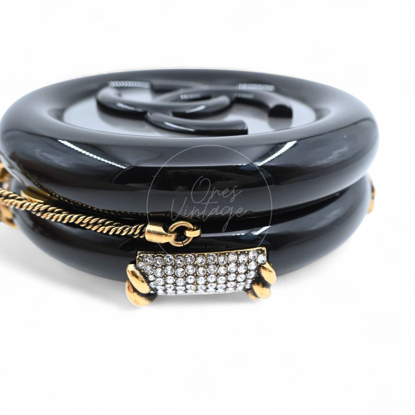 [Pre-owned] Chanel Rescue Wheel Black Resin GHW Series 25 Minaudiere Evening Bag