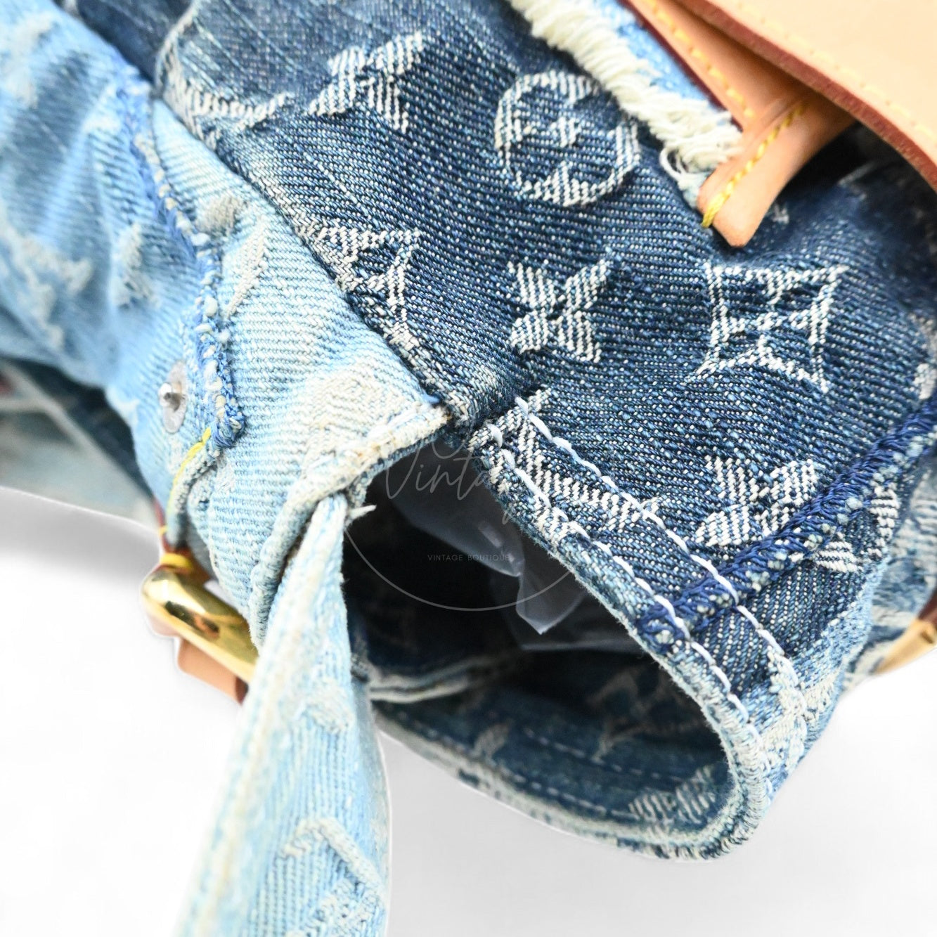 [Pre-owned] Louis Vuitton M95374 Monogram Denim Posty Patchwork Shoulder Bag