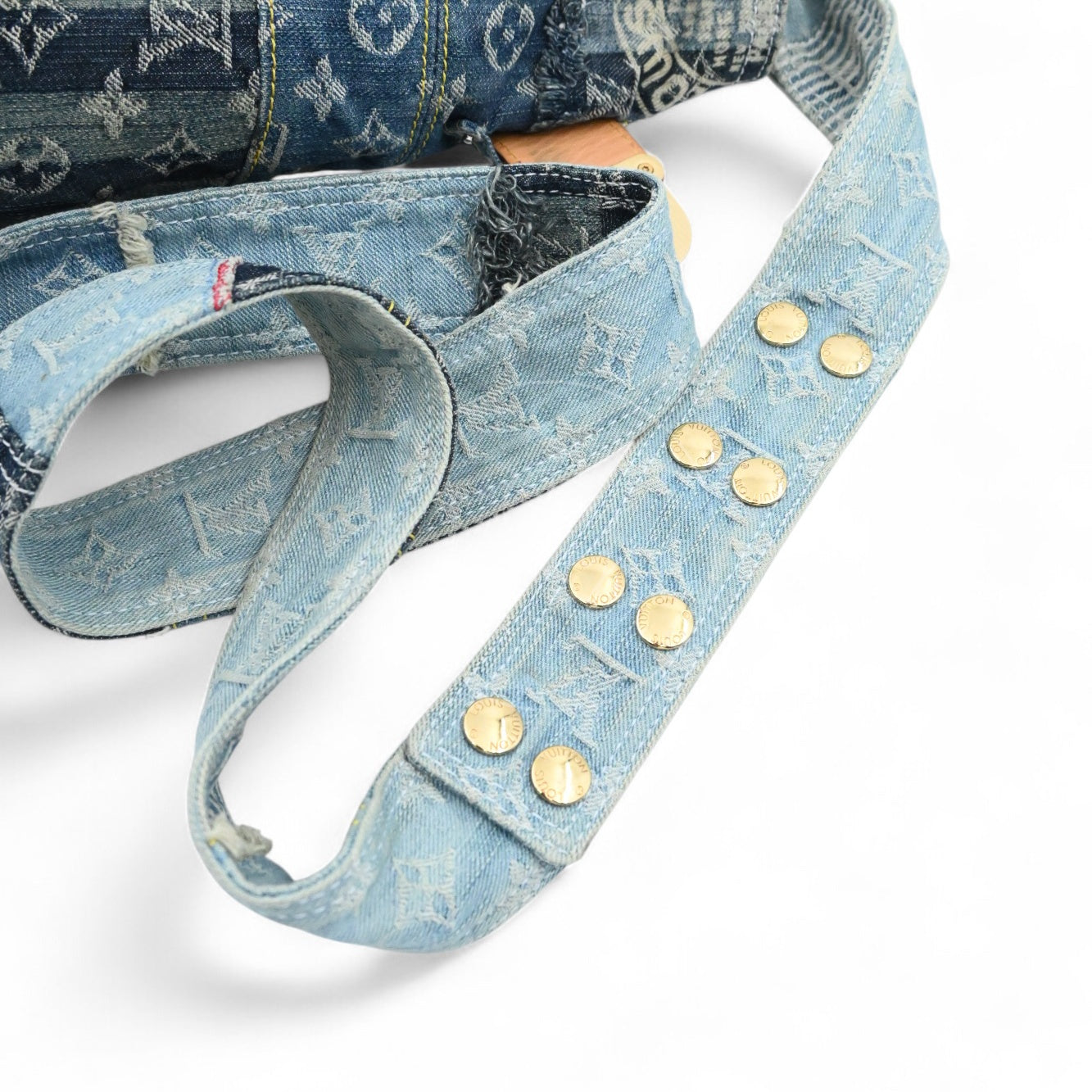 [Pre-owned] Louis Vuitton M95374 Monogram Denim Posty Patchwork Shoulder Bag