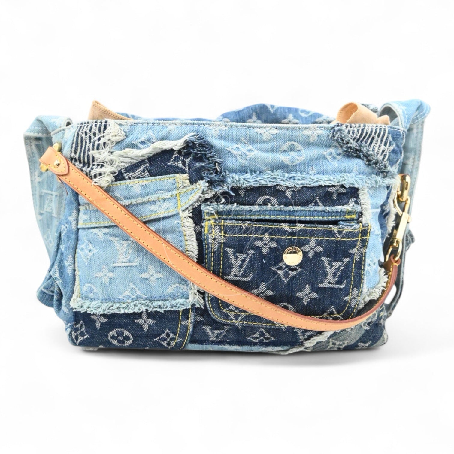 [Pre-owned] Louis Vuitton M95374 Monogram Denim Posty Patchwork Shoulder Bag