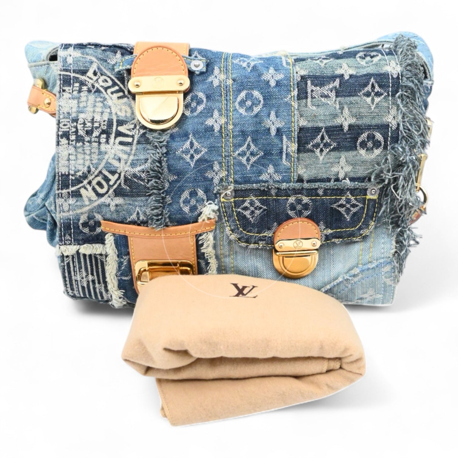 [Pre-owned] Louis Vuitton M95374 Monogram Denim Posty Patchwork Shoulder Bag