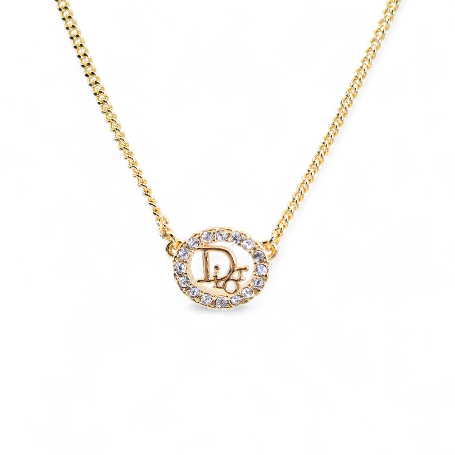 [Pre-owned] Christian Dior Crystal-embellished Logo-pendant Necklace