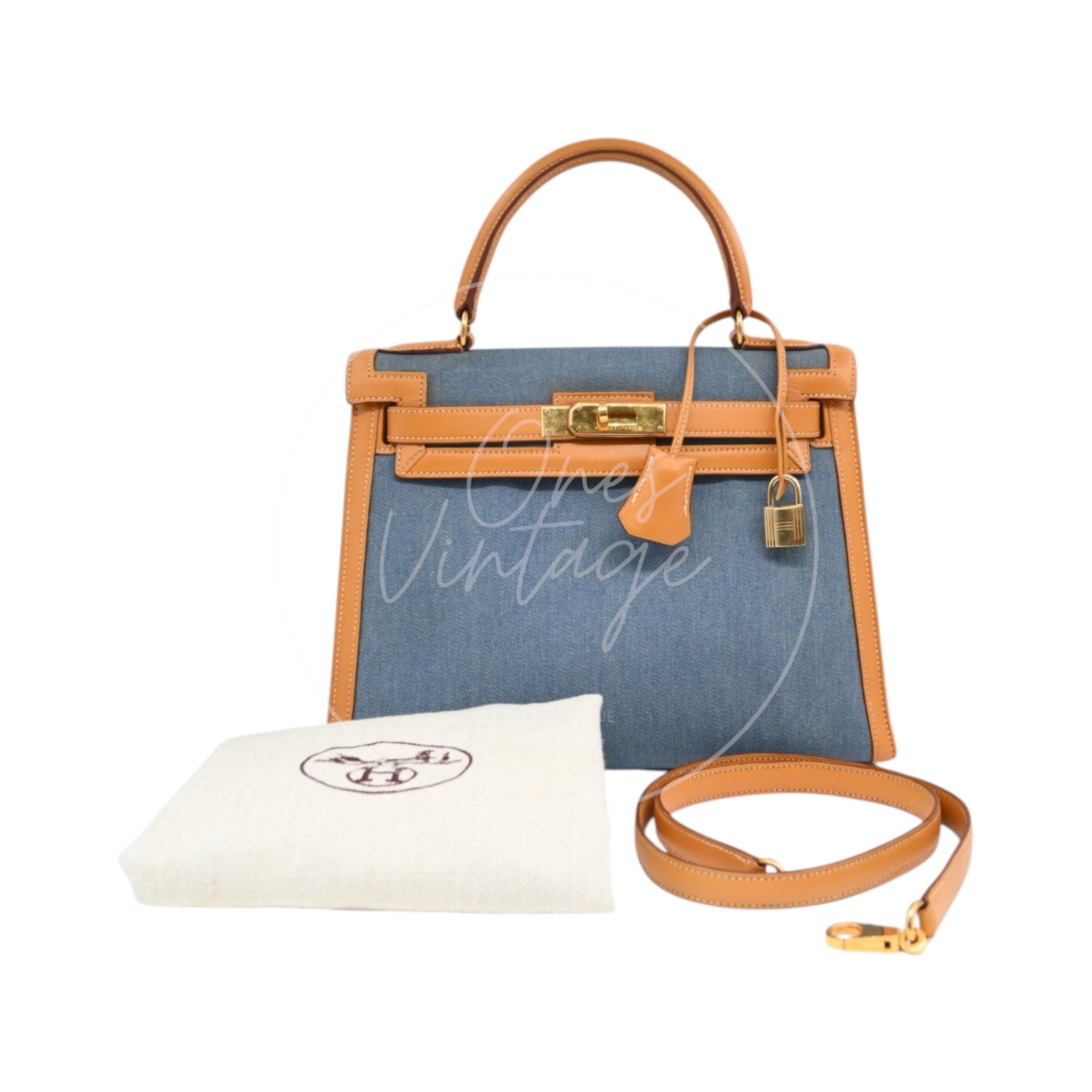 [Pre-owned] Hermes Kelly 28 Denim x barenia